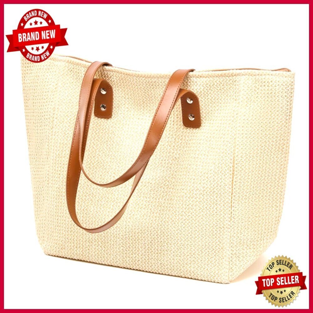 Large Faux Leather Tote Bag with Zipper Fits 14 Inch Laptop Work Bag